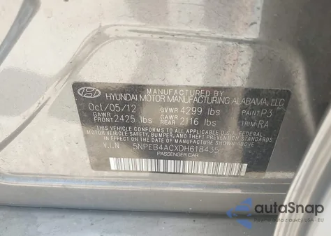 2013 Hyundai Sonata Gls z USA, uszkodzony, nr VIN 5NPEB4ACXDH618435